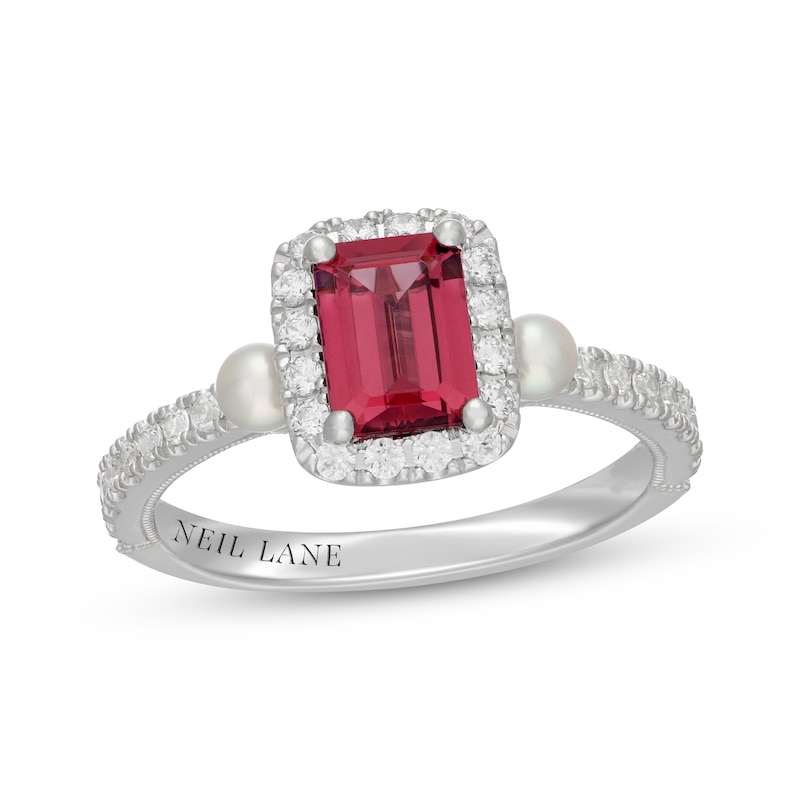 Main Image 1 of Neil Lane Octagon-Cut Rhodolite Garnet, Diamond & Cultured Akoya Pearl Engagement Ring 3/8 ct tw 14K White Gold