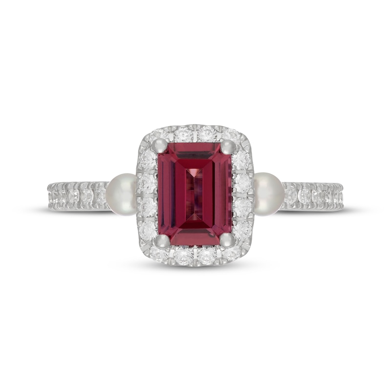 Main Image 3 of Neil Lane Octagon-Cut Rhodolite Garnet, Diamond & Cultured Akoya Pearl Engagement Ring 3/8 ct tw 14K White Gold