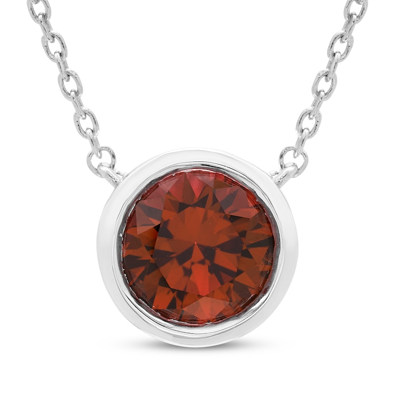 Main Image 1 of Garnet Solitaire Bezel-Set Necklace Sterling Silver 18&quot;