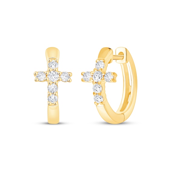 Diamond Cross Hoop Earrings 1/4 ct tw 10K Yellow Gold