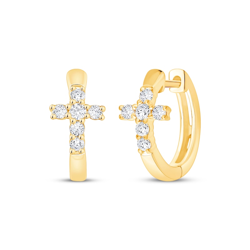 Main Image 1 of Diamond Cross Hoop Earrings 1/4 ct tw 10K Yellow Gold