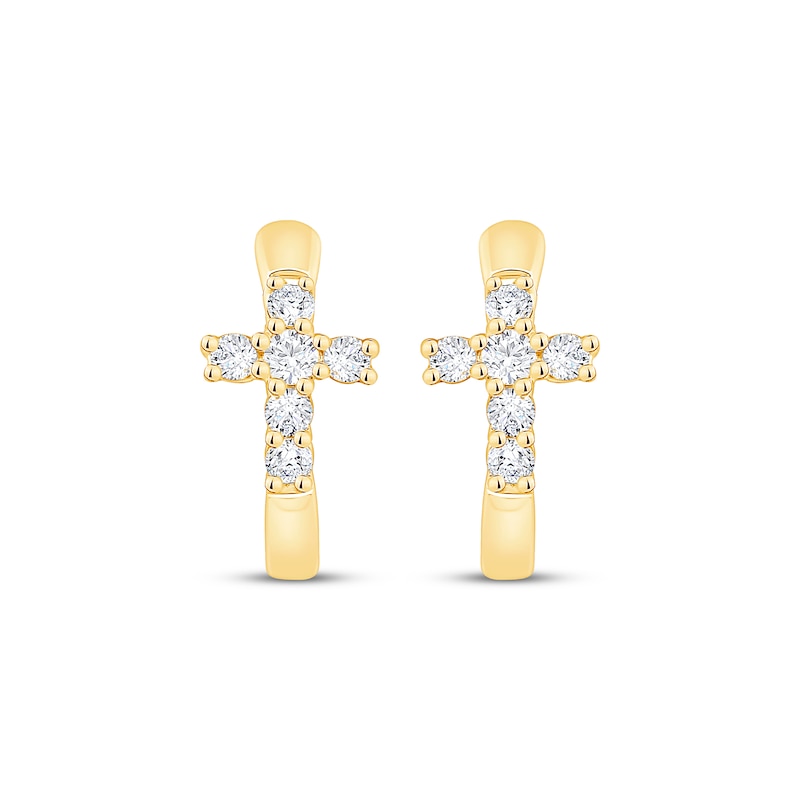 Main Image 2 of Diamond Cross Hoop Earrings 1/4 ct tw 10K Yellow Gold