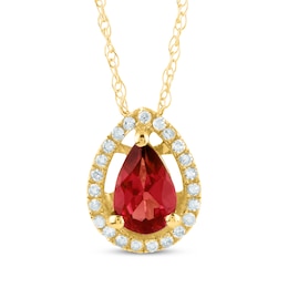 Pear-Shaped Garnet & Diamond Necklace 1/15 ct tw 14K Yellow Gold 18&quot;