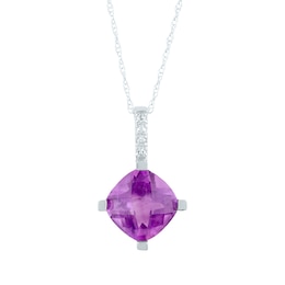 Cushion-Cut Amethyst & Diamond Accent Necklace 10K White Gold 18&quot;