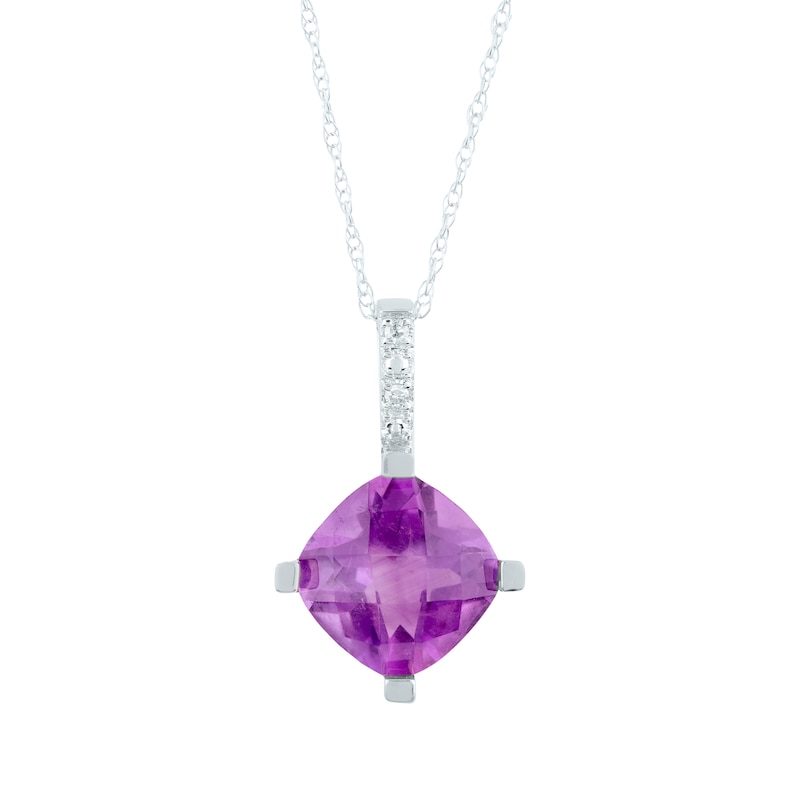 Main Image 1 of Cushion-Cut Amethyst & Diamond Accent Necklace 10K White Gold 18&quot;