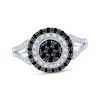 Thumbnail Image 1 of Black & White Multi-Diamond Center Halo Ring 1/2 ct tw Sterling Silver