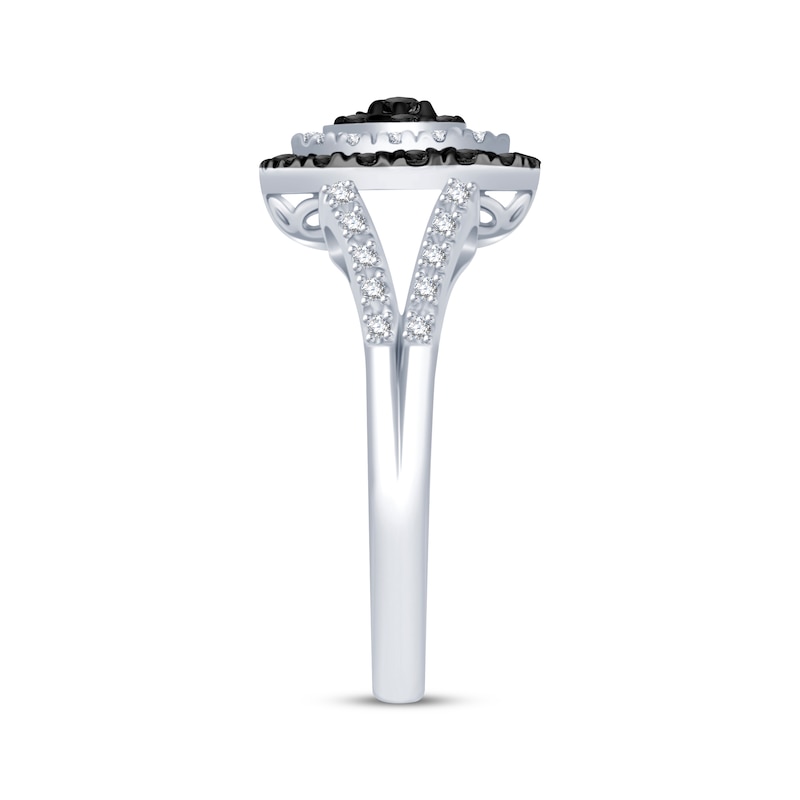 Main Image 2 of Black & White Multi-Diamond Center Halo Ring 1/2 ct tw Sterling Silver