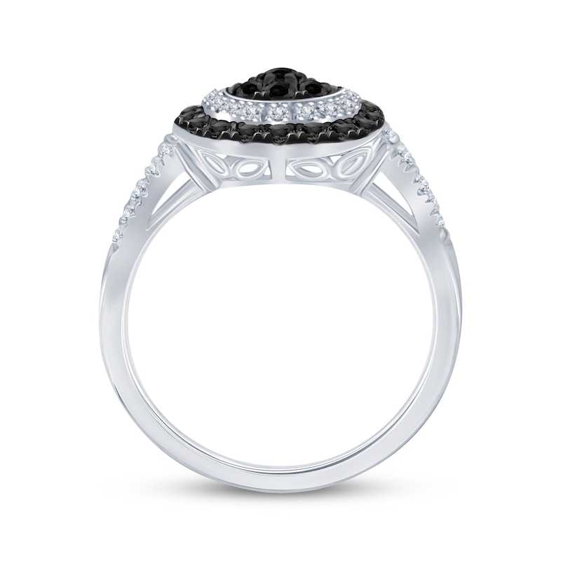 Main Image 3 of Black & White Multi-Diamond Center Halo Ring 1/2 ct tw Sterling Silver