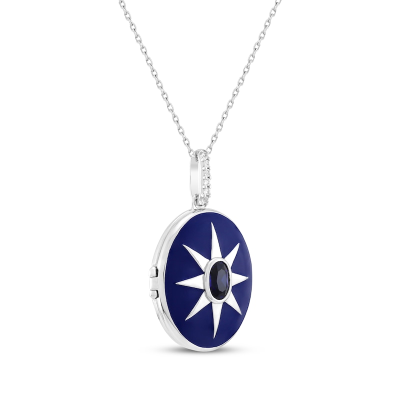 Main Image 2 of Enamel & Oval-Cut Blue Lab-Created Sapphire Star Locket Necklace Sterling Silver 18&quot;