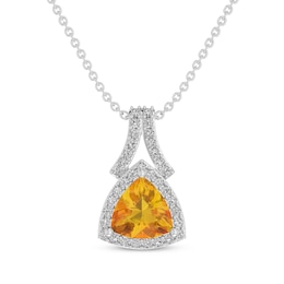 Trillion-Cut Citrine & White Lab-Created Sapphire Necklace Sterling Silver 18&quot;