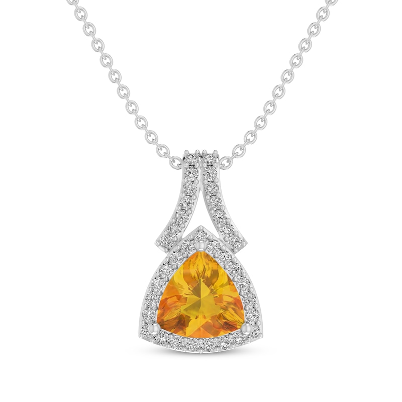 Main Image 1 of Trillion-Cut Citrine & White Lab-Created Sapphire Necklace Sterling Silver 18&quot;