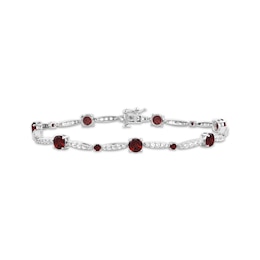 Garnet & White Lab-Created Sapphire Link Bracelet Sterling Silver 7.5&quot;