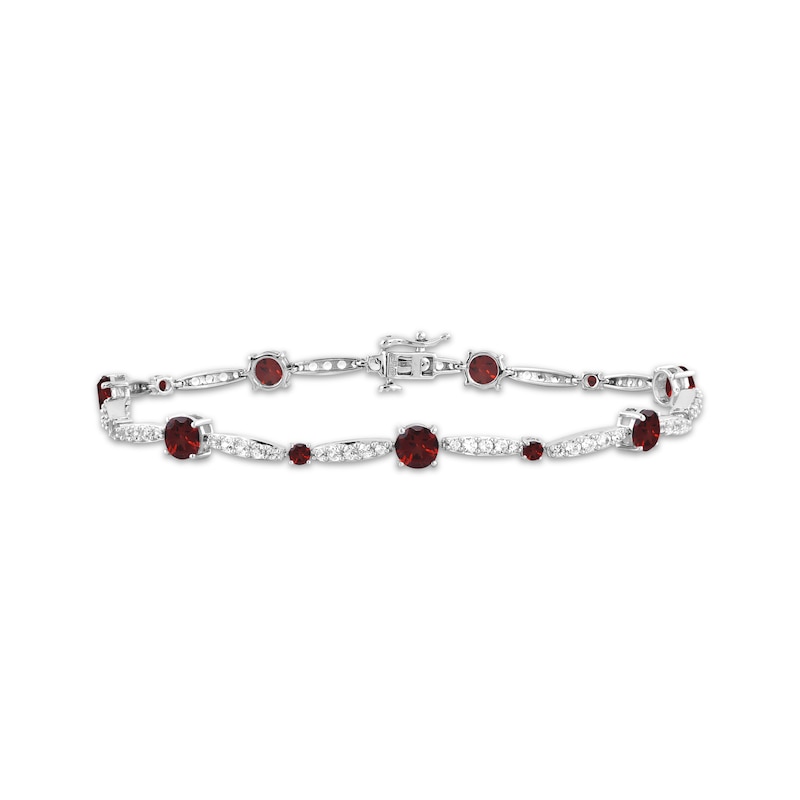 Garnet & White Lab-Created Sapphire Link Bracelet Sterling Silver 7.5"