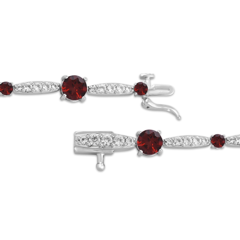 Garnet & White Lab-Created Sapphire Link Bracelet Sterling Silver 7.5"