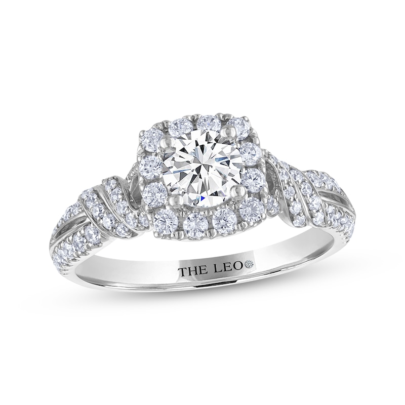 Main Image 1 of THE LEO Diamond Round-Cut Cushion Halo Engagement Ring 1 ct tw 14K White Gold