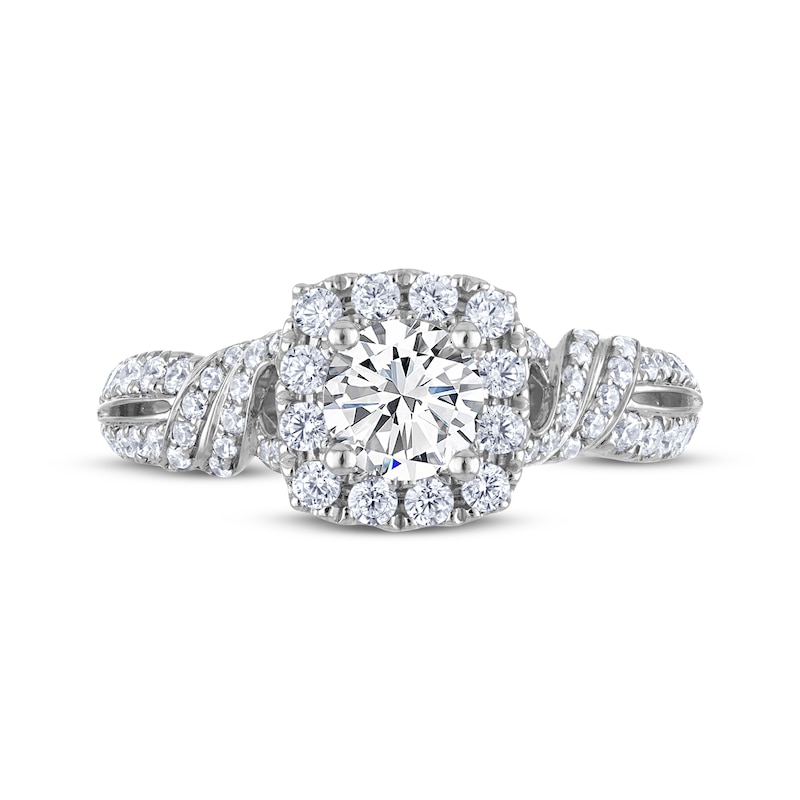 Main Image 3 of THE LEO Diamond Round-Cut Cushion Halo Engagement Ring 1 ct tw 14K White Gold