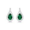 Thumbnail Image 2 of Pear-Shaped Lab-Created Emerald & White Lab-Created Sapphire Twist Halo Earrings Sterling Silver