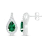 Thumbnail Image 3 of Pear-Shaped Lab-Created Emerald & White Lab-Created Sapphire Twist Halo Earrings Sterling Silver