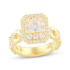 Thumbnail Image 0 of Emerald-Cut Diamond Double Halo Braided Shank Engagement Ring 1-1/2 ct tw 14K Yellow Gold