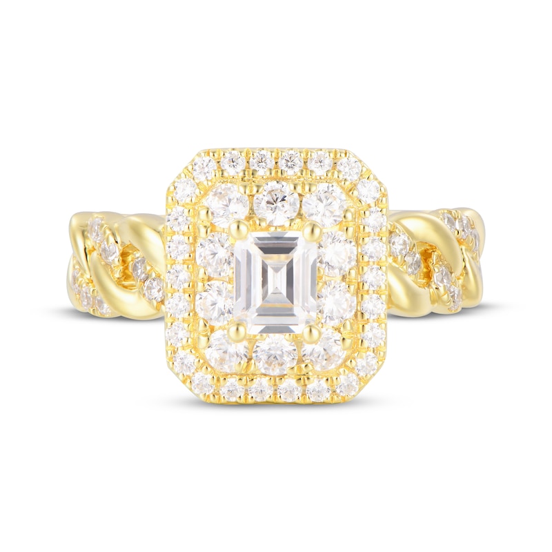 Emerald-Cut Diamond Double Halo Braided Shank Engagement Ring 1-1/2 ct tw 14K Yellow Gold