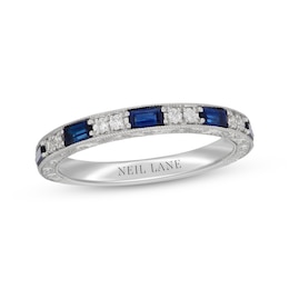 Neil Lane Baguette-Cut Natural Blue Sapphire & Diamond Anniversary Ring 1/10 ct tw 14K White Gold