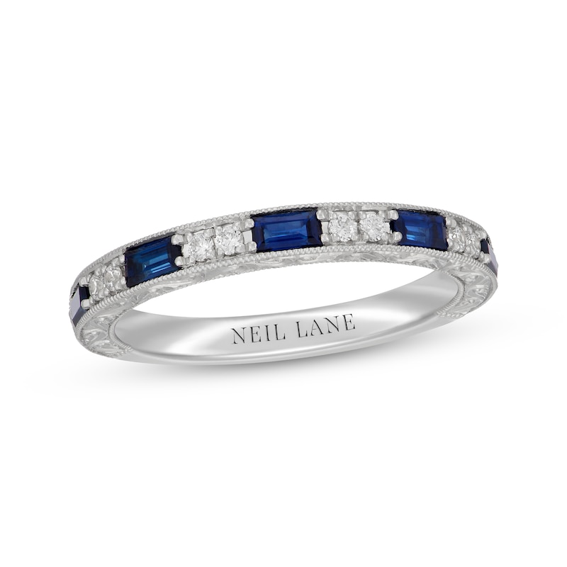 Main Image 1 of Neil Lane Baguette-Cut Natural Blue Sapphire & Diamond Anniversary Ring 1/10 ct tw 14K White Gold