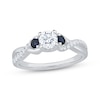 Thumbnail Image 1 of Memories Moments Magic Round-Cut Diamond & Blue Sapphire Three-Stone Engagement Ring 5/8 ct tw 14K White Gold