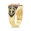 Thumbnail Image 2 of Men's Lab-Created Ruby & Black Diamond Cross Shield Ring 3/4 ct tw 10K Yellow Gold