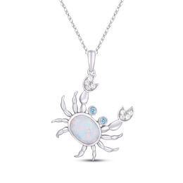 Oval-Cut Opal, Swiss Blue Topaz & White Lab-Created Sapphire Crab Necklace Sterling Silver 18&quot;