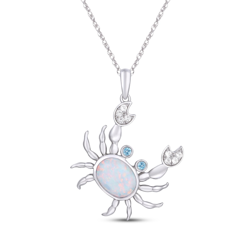 Main Image 1 of Oval-Cut Opal, Swiss Blue Topaz & White Lab-Created Sapphire Crab Necklace Sterling Silver 18&quot;