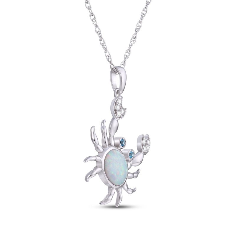 Main Image 2 of Oval-Cut Opal, Swiss Blue Topaz & White Lab-Created Sapphire Crab Necklace Sterling Silver 18&quot;