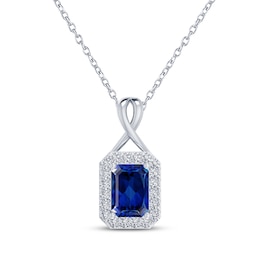 Octagon-Cut Blue Lab-Created Sapphire & White Lab-Created Sapphire Necklace Sterling Silver 18&quot;