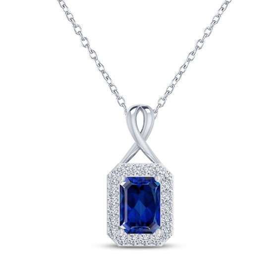 Octagon-Cut Blue Lab-Created Sapphire & White Lab-Created Sapphire Necklace Sterling Silver 18"