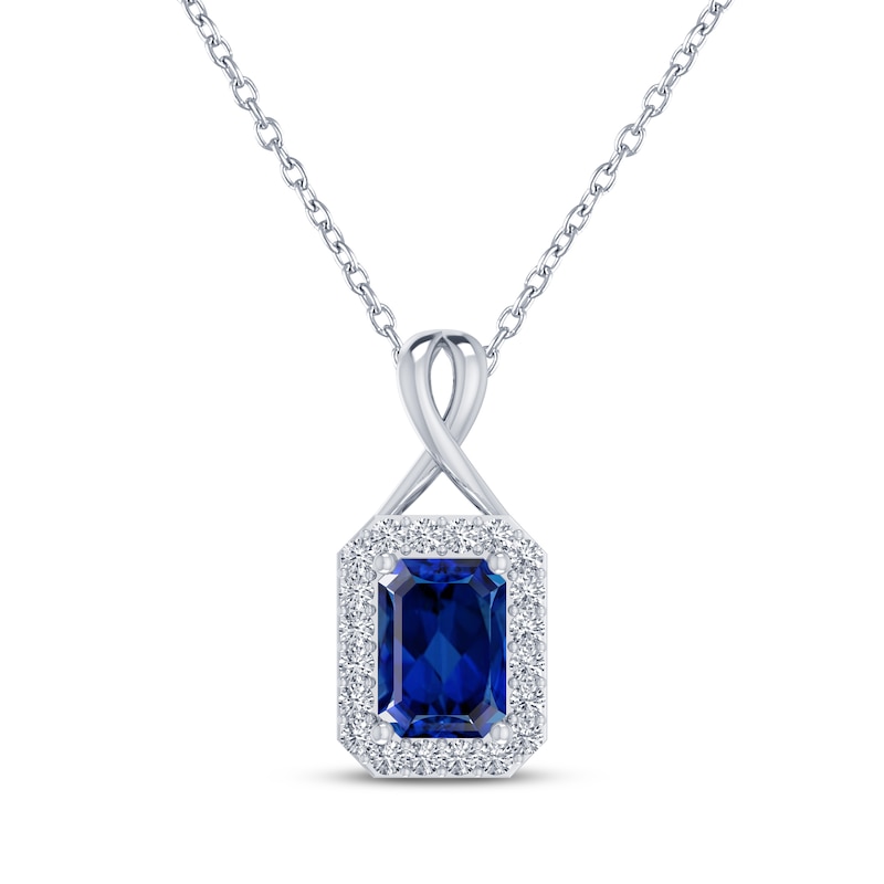 Main Image 1 of Octagon-Cut Blue Lab-Created Sapphire & White Lab-Created Sapphire Necklace Sterling Silver 18&quot;