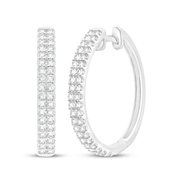 Diamond Two-Row Hoop Earrings 1 ct tw 10K White Gold