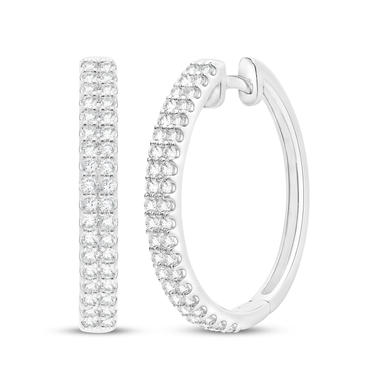 Main Image 1 of Diamond Two-Row Hoop Earrings 1 ct tw 10K White Gold