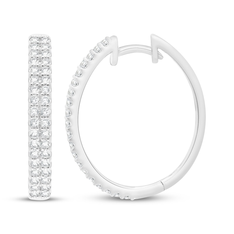 Main Image 3 of Diamond Two-Row Hoop Earrings 1 ct tw 10K White Gold