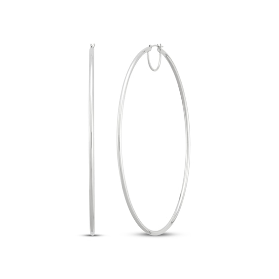 Hollow Hoop Earrings 10K White Gold 80mm