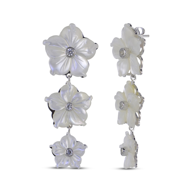 Main Image 1 of White Lab-Created Sapphire & Mother-of-Pearl Flower Drop Earrings Sterling Silver