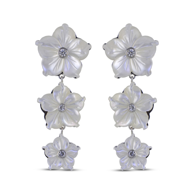 Main Image 2 of White Lab-Created Sapphire & Mother-of-Pearl Flower Drop Earrings Sterling Silver