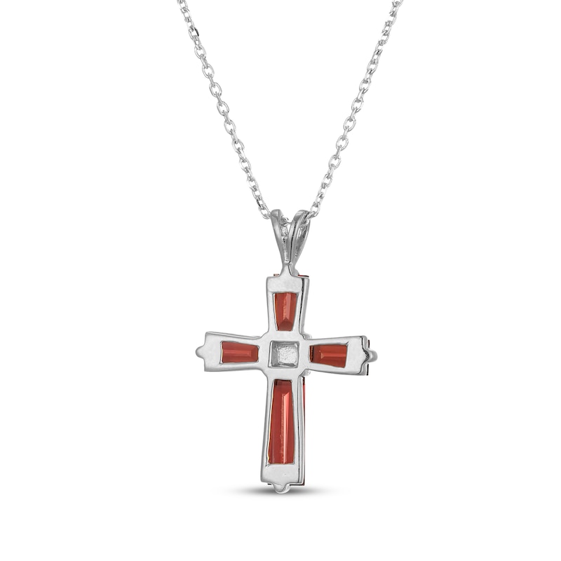 Main Image 3 of Baguette-Garnet Cross Necklace Sterling Silver 18&quot;