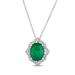 Le Vian Oval-Cut Emerald Necklace 1/6 ct tw Diamonds 14K Vanilla Gold 20&quot;