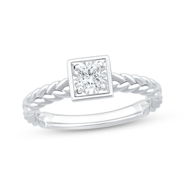 Princess-Cut Diamond Bezel-Look Solitaire Braided Shank Engagement Ring 1/4 ct tw 14K White Gold (I/I2)