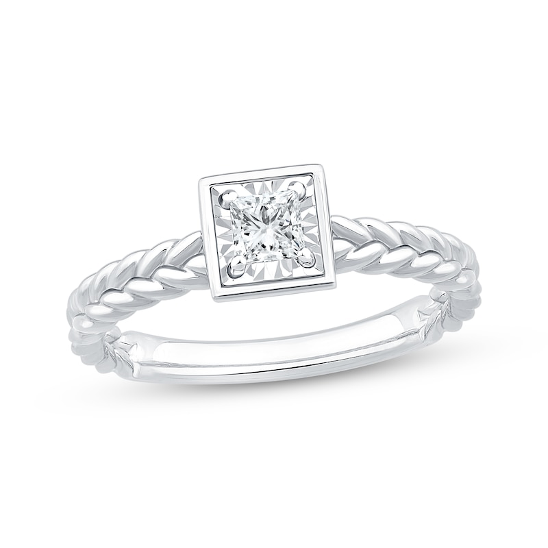 Main Image 1 of Princess-Cut Diamond Bezel-Look Solitaire Braided Shank Engagement Ring 1/4 ct tw 14K White Gold (I/I2)