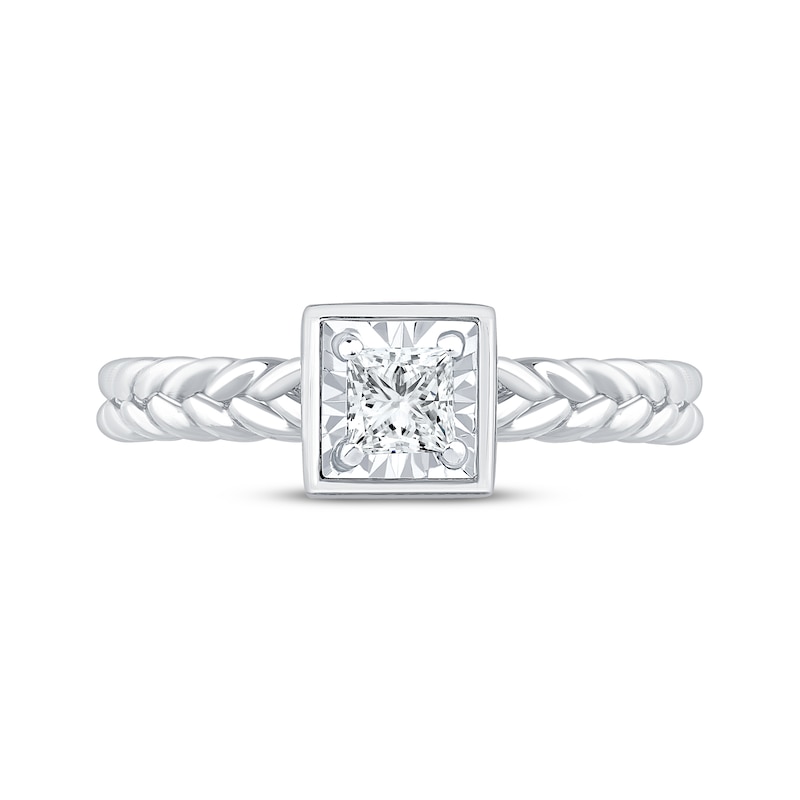 Main Image 3 of Princess-Cut Diamond Bezel-Look Solitaire Braided Shank Engagement Ring 1/4 ct tw 14K White Gold (I/I2)