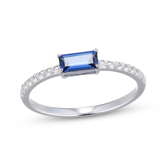 Baguette-Cut Blue Lab-Created Sapphire & White Lab-Created Sapphire Ring Sterling Silver