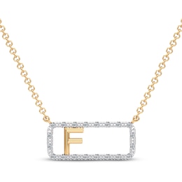 Diamond F Initial Rectangle Necklace 1/10 ct tw 10K Yellow Gold 18&quot;