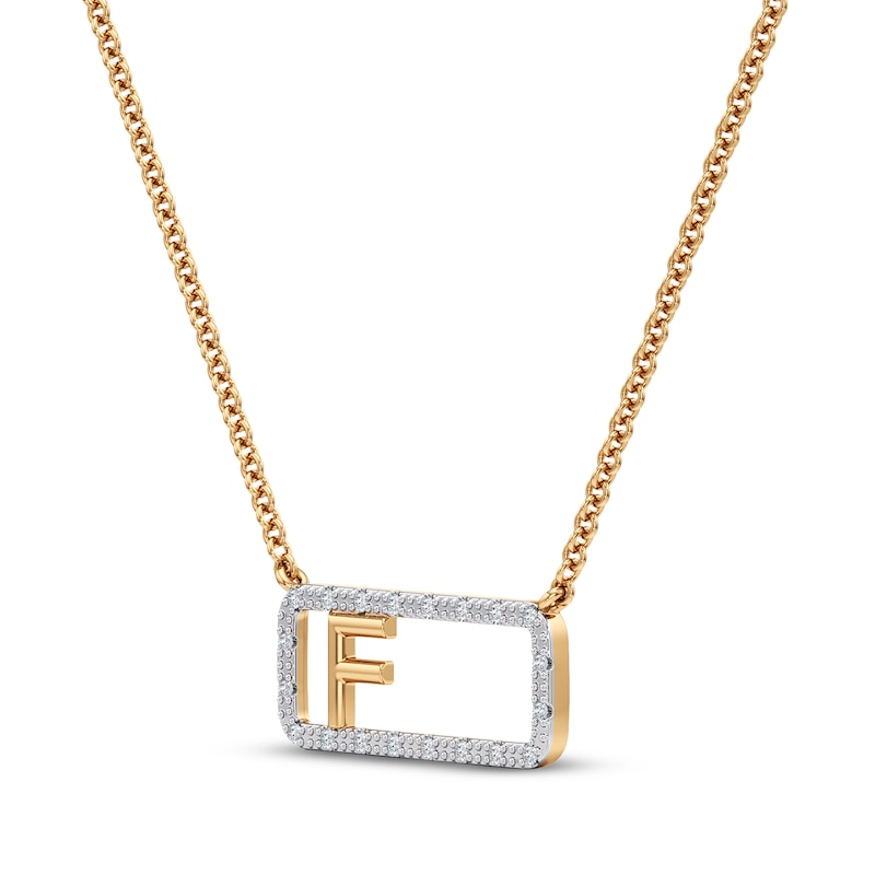 Main Image 2 of Diamond F Initial Rectangle Necklace 1/10 ct tw 10K Yellow Gold 18&quot;