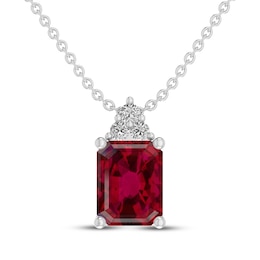 Lab-Created Ruby & White Lab-Created Sapphire Necklace Sterling Silver 18&quot;