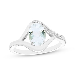 Oval-Cut Aquamarine & White Lab-Created Sapphire Ring Sterling Silver